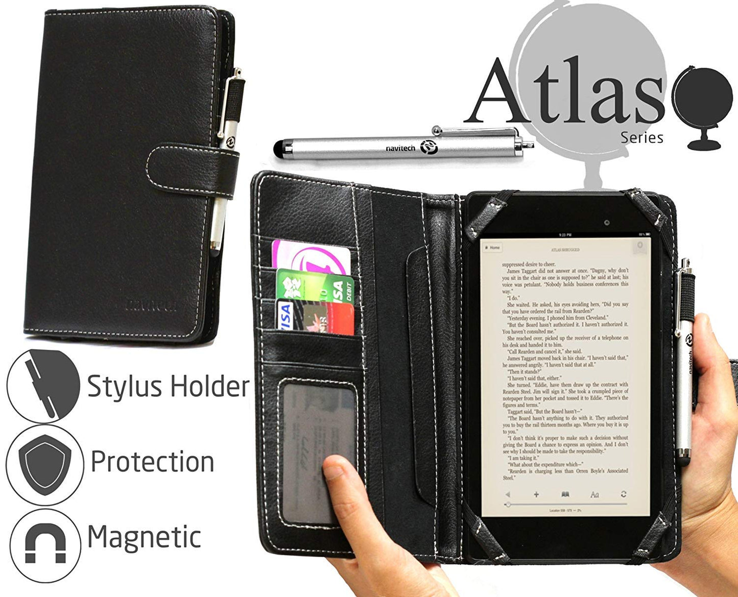 Navitech Black Book Case For Kobo Aura Hd 6.8 Inch E-Reader (Black)