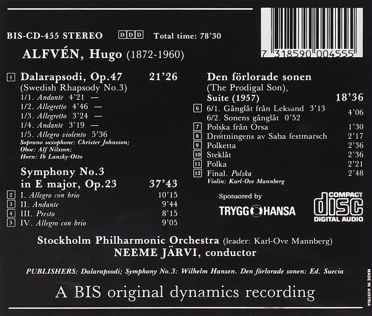 Symphony No. 3, Swedish Rhapsody (Jarvi, Kgl. Sfo)