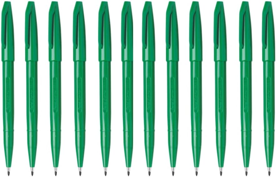 Pentel Sign Pen - Paquete de 12 rotuladores de punta fina con trazo medio, verde