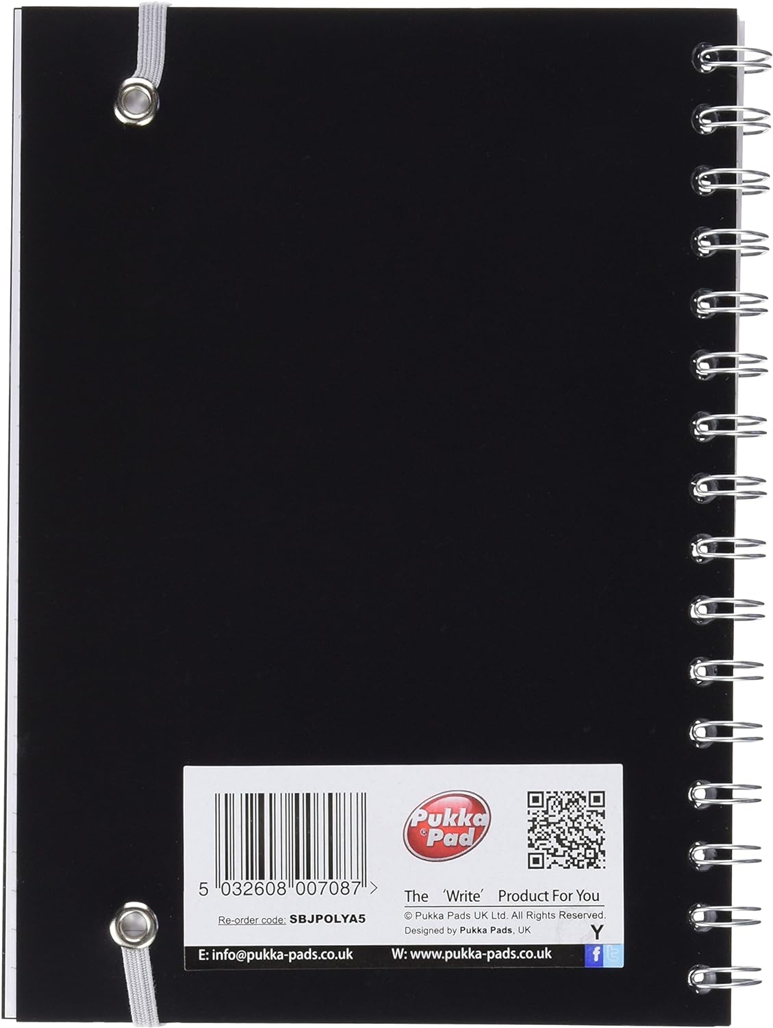 Pukka Pads Poly Jotta - Cuaderno de espiral doble (3 unidades, A5, 160 hojas microperforadas, 80 g/m², raya de 8 mm, con cierre elástico, tapa de polipropileno