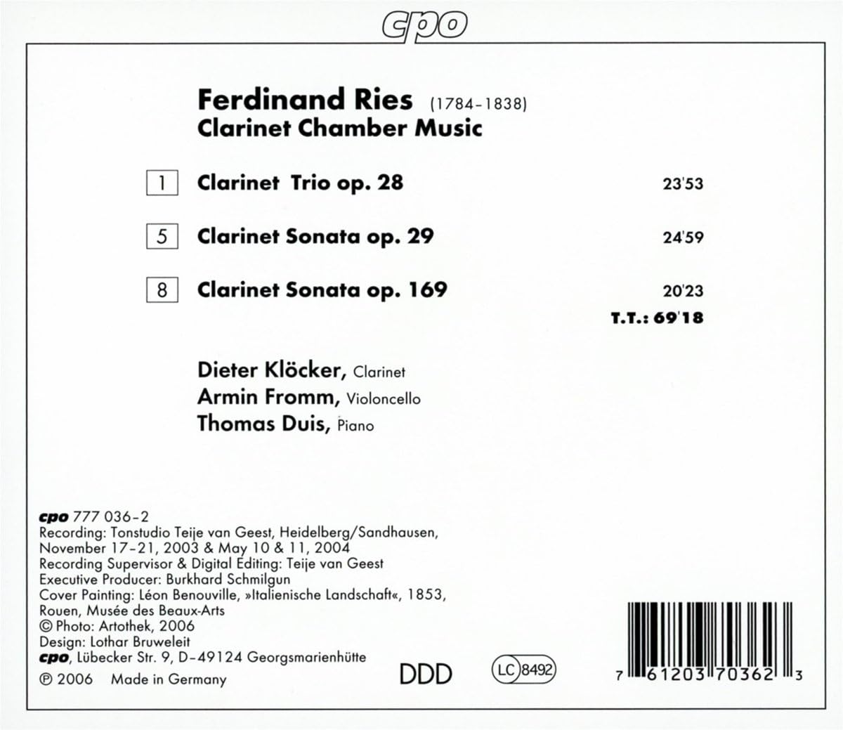 Clarinet Chamber Music (Kloecker, Fromm, Duis)