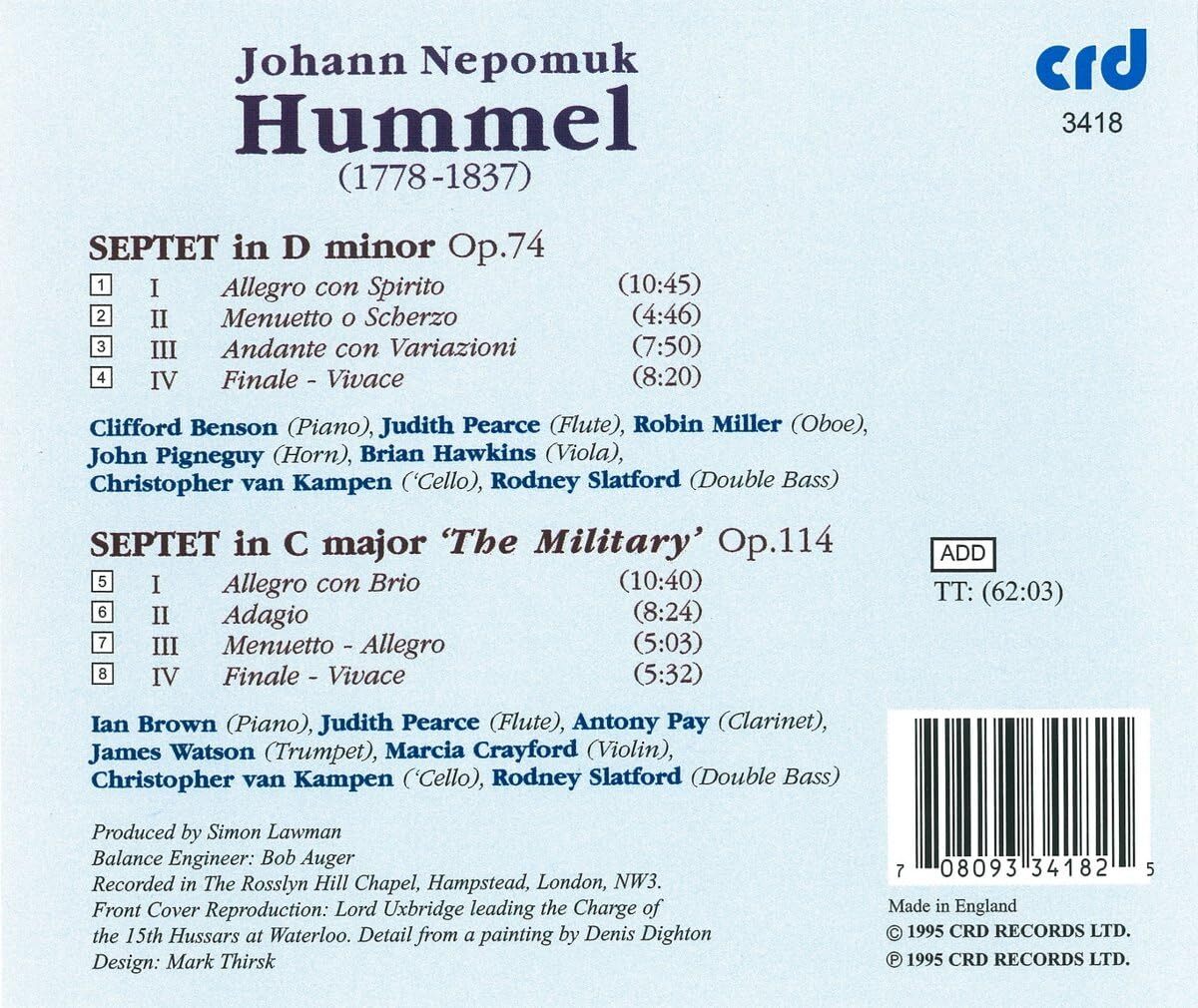 Hummel: Septet in D Minor, Op. 74/Septet in C Major, Op. 114