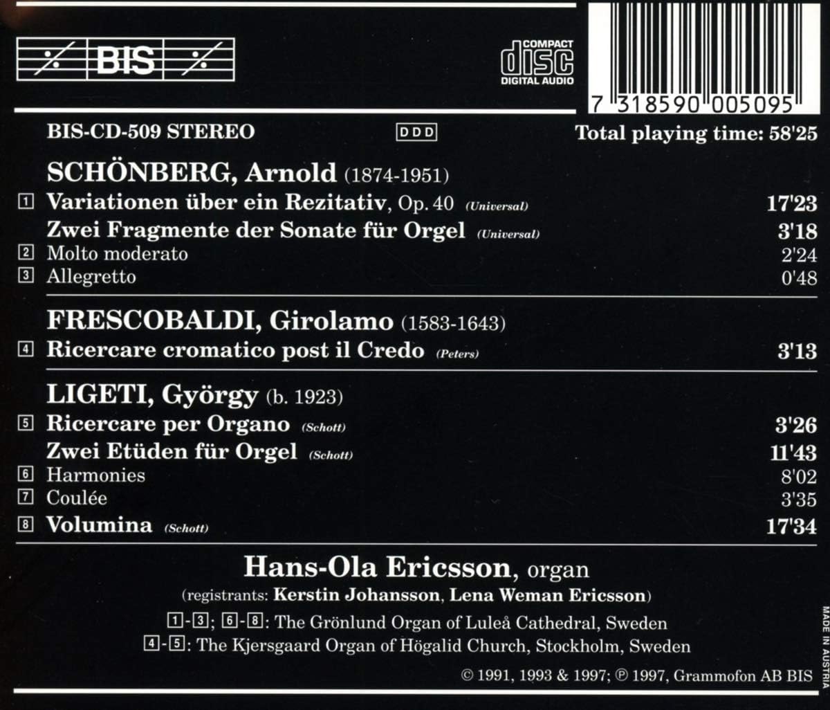 Schoenberg/frescobaldi/organ Works