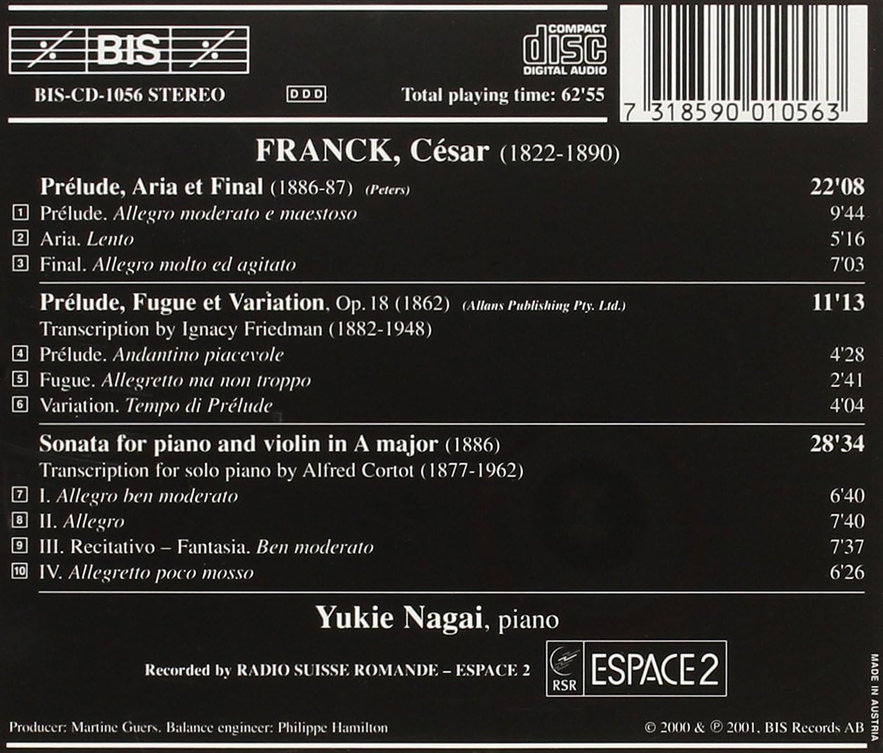 Prelude, Aria Et Final, Sonata for Violin and Piano (Nagai)