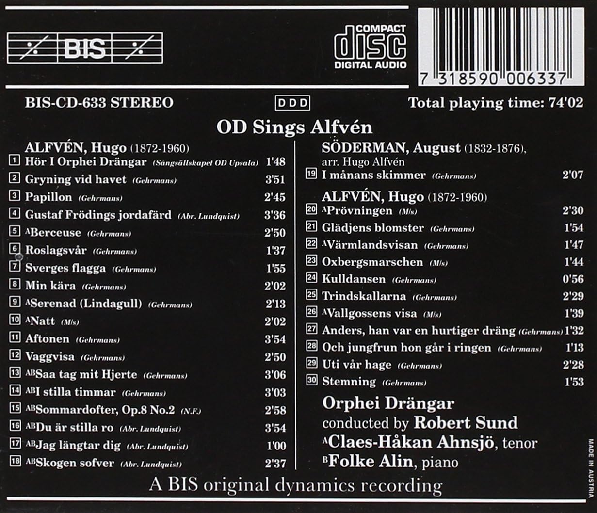 Od Sings Alfven (Sund, Orphei Drangar, Alin, Ahnsjo)