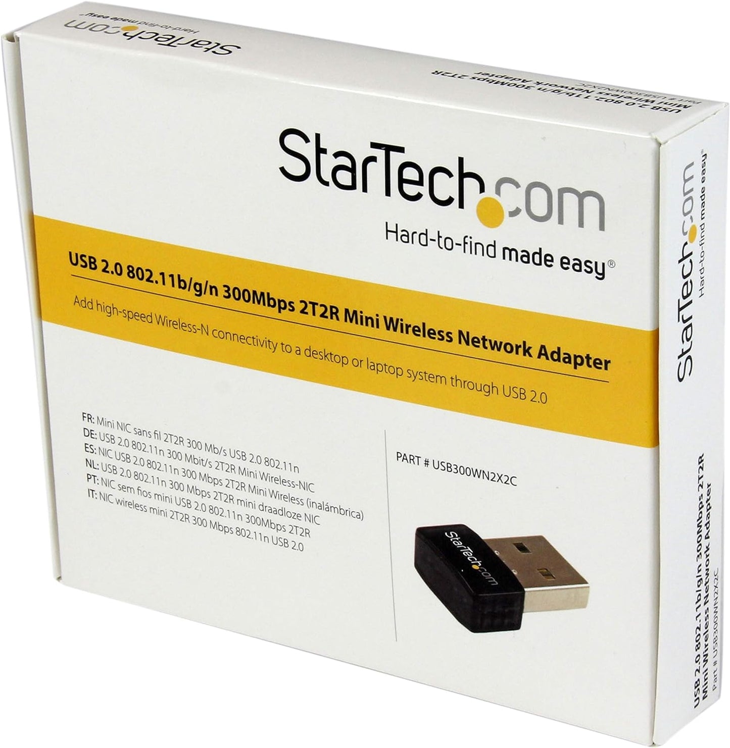 StarTech.com USB 2.0 300 Mbps Mini Wireless-N Network Adapter - 802.11n 2T2R WiFi Adapter - USB Wireless Adapter - N300 Wireless NIC (USB300WN2X2C), Black