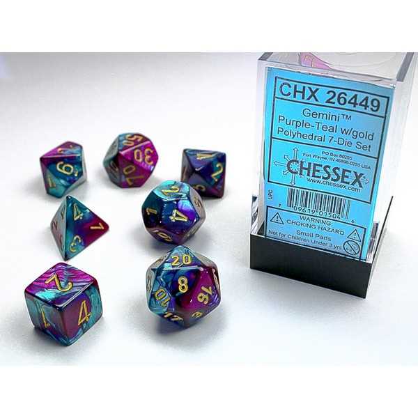 Polyhedral Dice: Gemini - Purple-Teal with Gold (7)