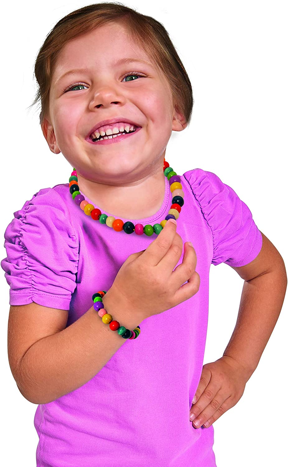 Eichhorn 100003442 800 Pieces Wooden Beads Bucket Set Assorted Colours and Shapes with Strings and Clasps, Multicoloured, 10x10x8cm
