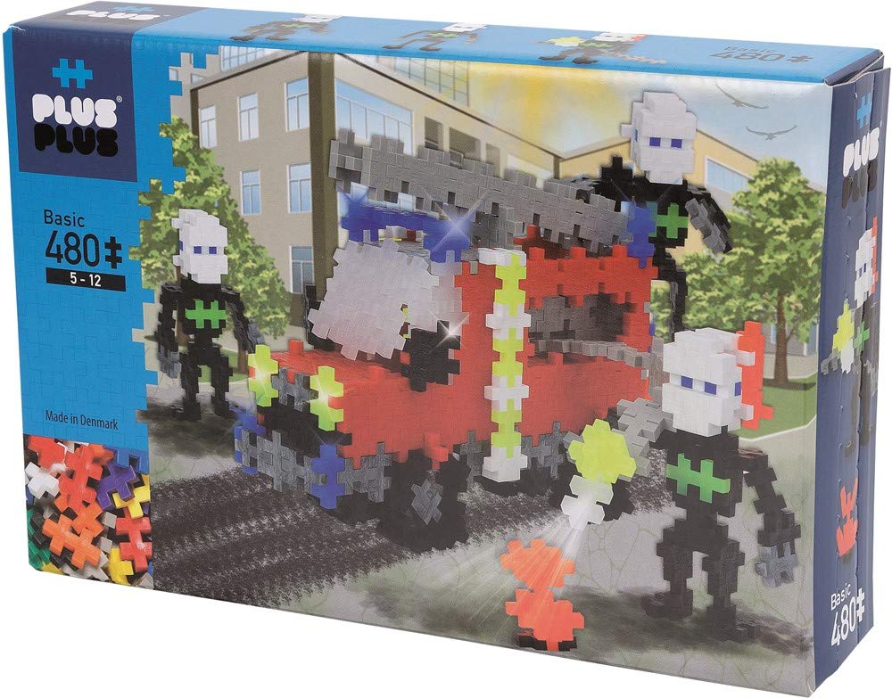 Plus-Plus-52316 Genial Juguete de construcción básico, camión de Bomberos y Crew, 480 Piezas, Color carbón (52316
