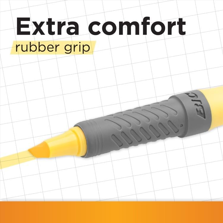 BIC Highlighter Grip, Ribbed Rubber Grip for Extra Comfort, Water-Based Ink, Assorted Intense and Pastel Colours