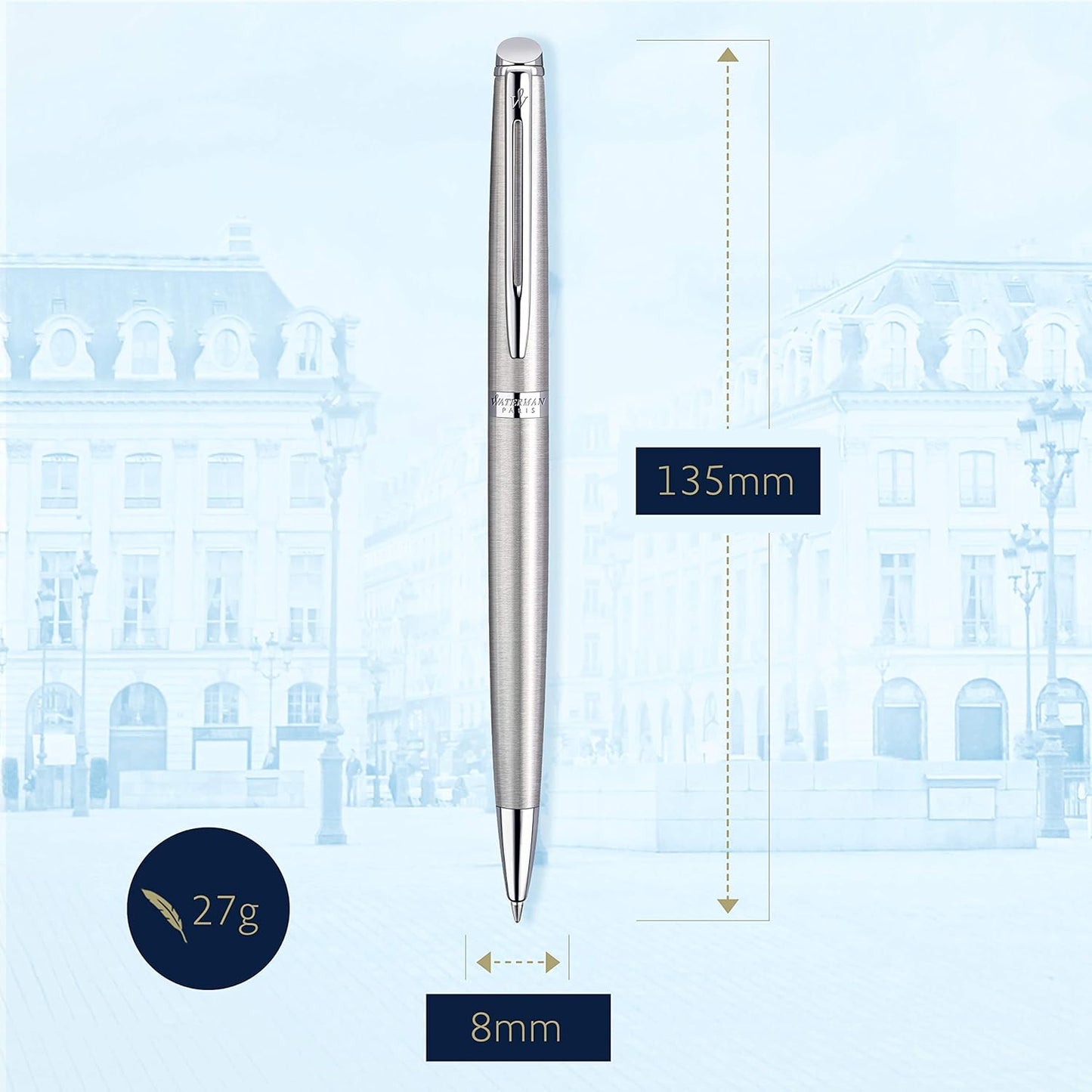 Waterman Hemisphere Ballpoint Pen | Stainless Steel with Chrome Trim | Medium Point | Blue Ink | Gift Box stainless steel with chrome trim Ballpoint Hémisphère