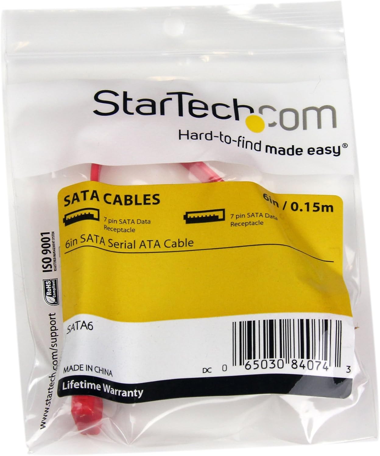 StarTech.com Câble SATA de 15 cm - Cordon Serial ATA en rouge (SATA6)