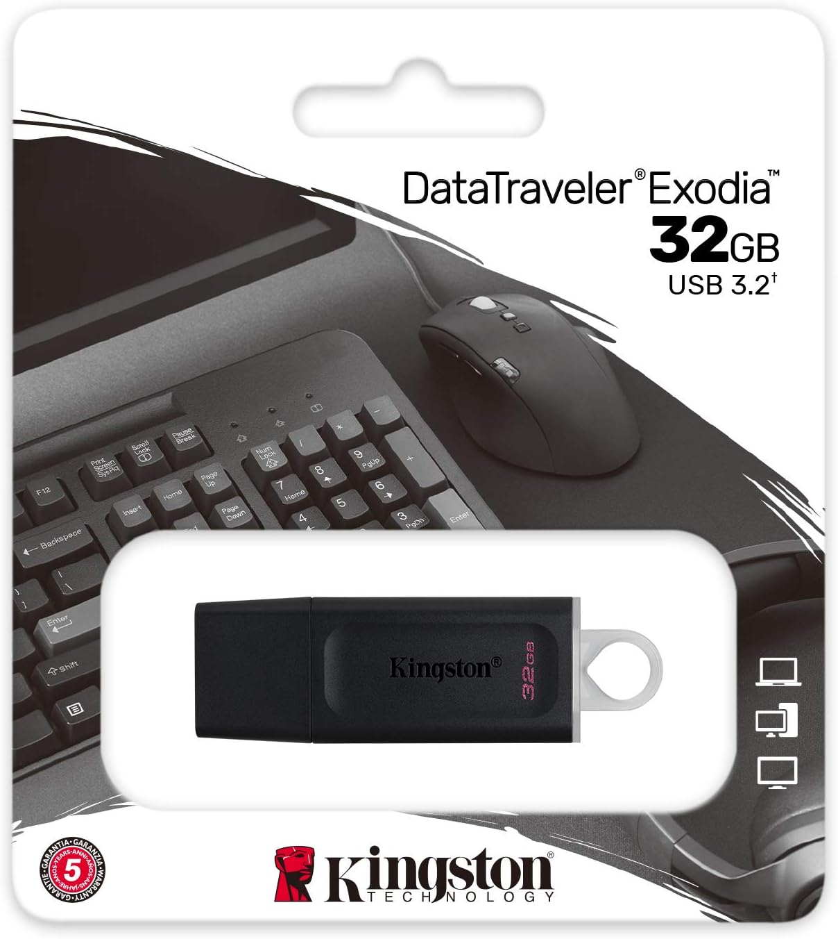 Kingston DataTraveler Exodia DTX/32GB Flash Drive USB 3.2 Gen 1 - with Protective Cap and Keyring in Multiple Colours, black 32 GB