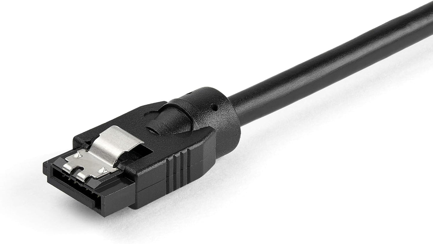 StarTech.com 12 Inch (30cm) Round SATA Cable - Latching Connectors - 6Gbs SATA Data Cord - SATA Hard Drive Power Cable - Black (SATRD30CM