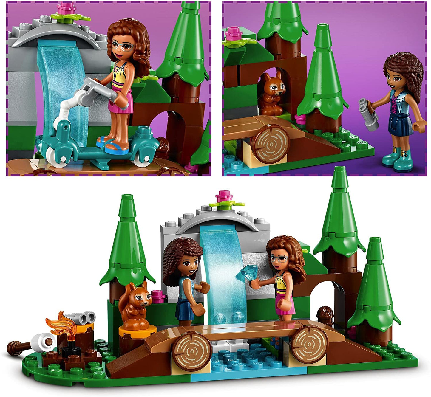 LEGO 41677 Friends Forest Waterfall Camping Adventure Set, Building Toys with Andrea and Olivia Mini-Dolls & 41738 Friends Dog Rescue Bike Toy Set + Bike Toy Set