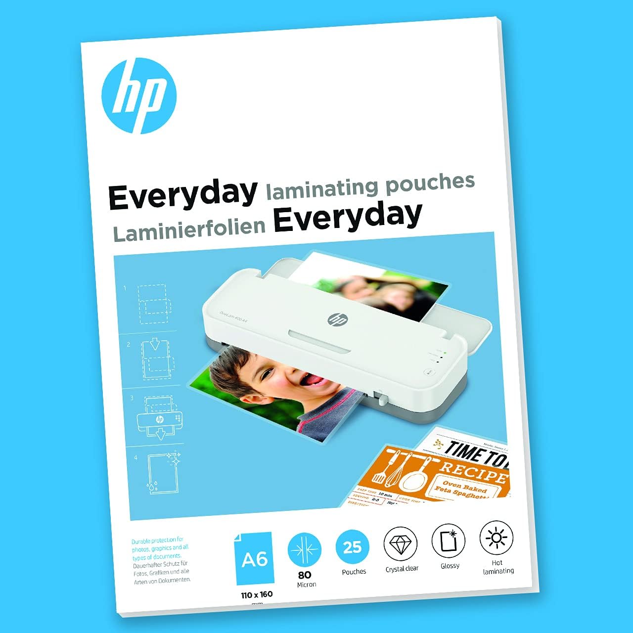 HP Everyday A6 80 Micron Glossy Clear Hot Laminating Pouches (Pack of 25
