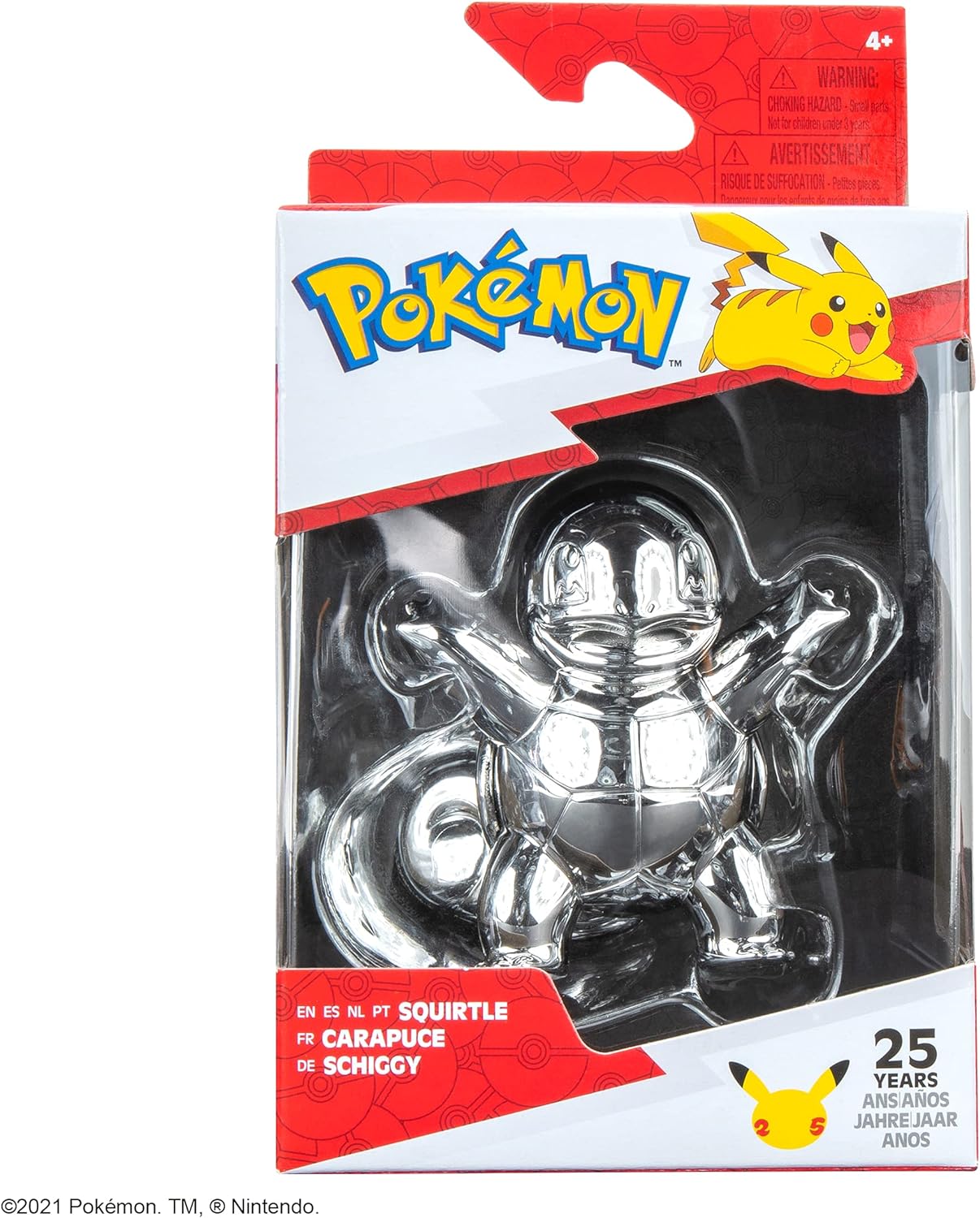 Pokemon EA 25th Celebration 3 Inch Silver Squirtle Figure, Sliver Modern