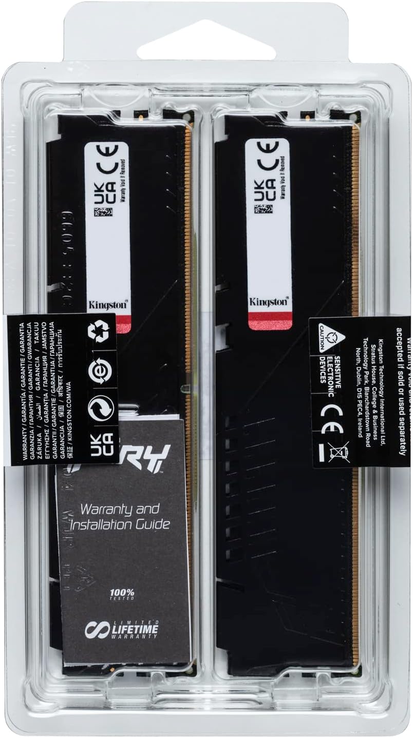 Kingston FURY Beast DDR5 16GB (2x8GB) 4800MT/s DDR5 CL38 DIMM Desktop Gaming Memory Kit of 2 - KF548C38BBK2-16 16GB Kit of 2 4800MT/s Intel XMP