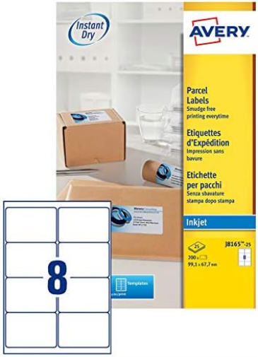 Avery Self Adhesive Parcel Shipping Labels, Inkjet Printers, 2 Labels Per A4 Sheet, 50 Labels, Quickdry (8168), White