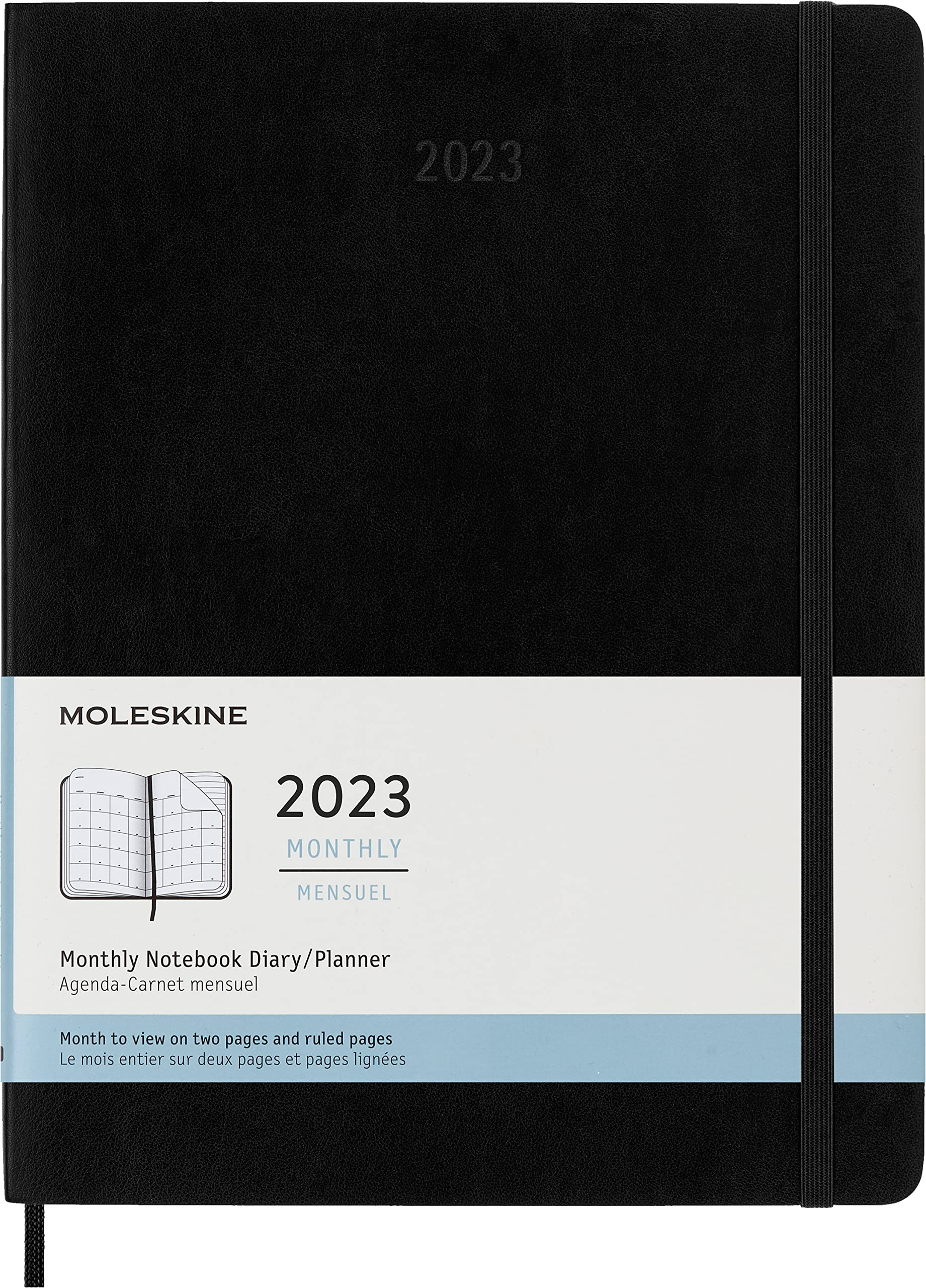 Moleskine Monthly Planner 2023, 12-Month Diary, Monthly Notebook with Hard Cover, Large Size 13 x 21 cm, Colour Black Hard XL BK - Black