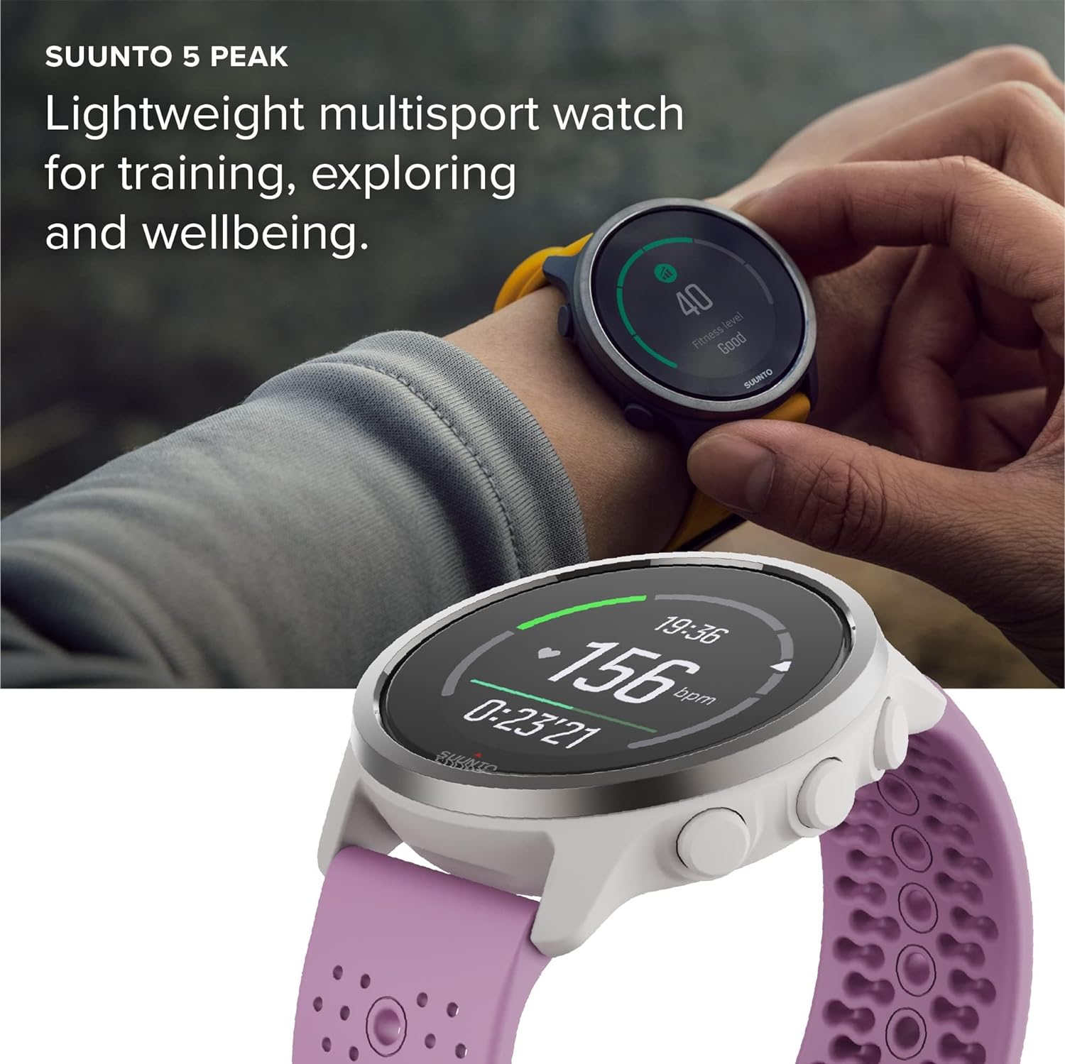 Suunto 5 Peak - 43 Mm - Grey - Sport Watch With Strap - Silicone - Band Size: S/M - Display 1.1`` - Bluetooth - 39 G - Wi