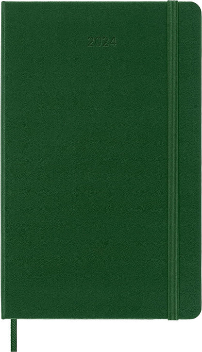 Moleskine Daily Agenda 12 Months 2024, Agenda 2024, Size Large 13x21, Hard Cover and Elastic Closure, Colour Myrtle Green Daily Hard Cover - Large Myrtle Green