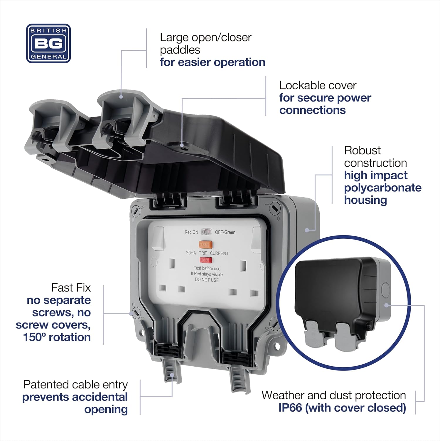 2G Ip66 Rcd Switched Skt
