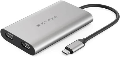 HyperDrive 4K Dual HDMI Adapter for M1 MacBook, 3in1 USB C Hub: HDMI 4K 60Hz, HDMI 4K 30Hz, USB-C PD 100W for MacBook Pro/Air(M1 & Intel-Powered), Windows PC, Chromebook