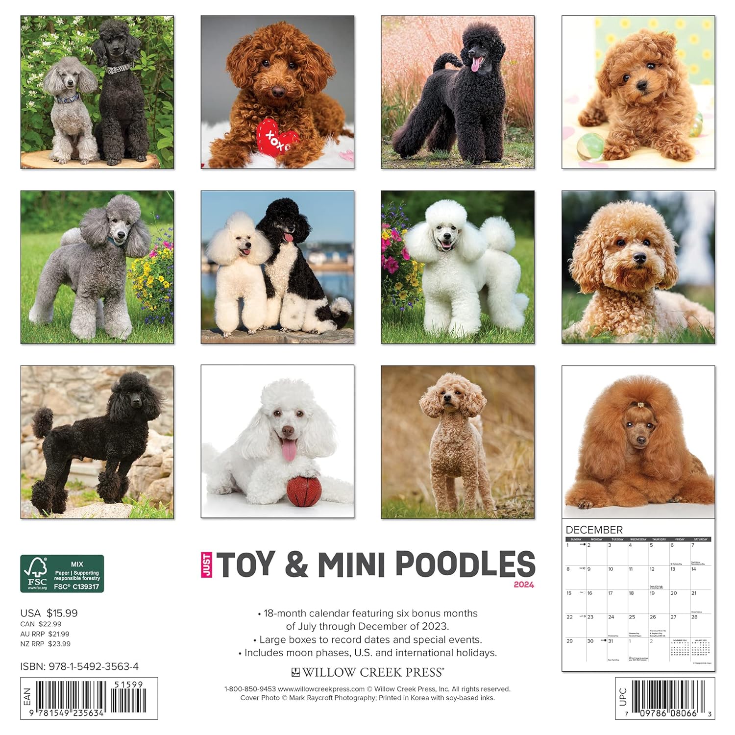 Just Toy & Miniature Poodles 2024 12 X 12 Wall Calendar