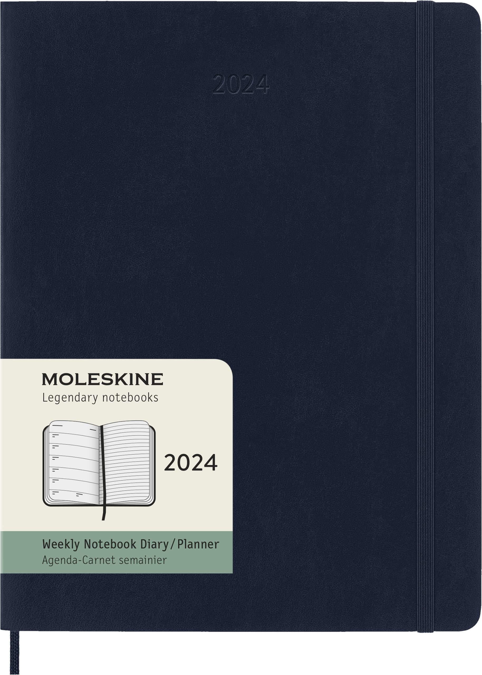 Moleskine Weekly Agenda with Space for Notes 12 Months 2024, Agenda 2024, Size XL 19x25, Soft Cover and Elastic Closure, Colour Sapphire Blue Weekly Notebook Soft Cover - XL Sapphire Blue
