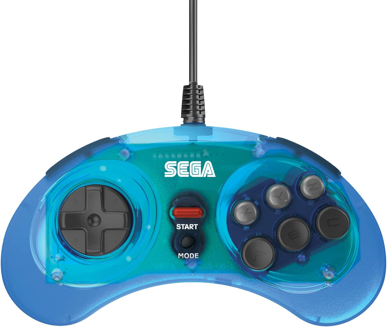 Retro-Bit Official SEGA Mega Drive USB Controller 8-Button Arcade Pad for PC, Mac, Steam, RetroPie, Raspberry Pi - USB Port - Clear Blue Single