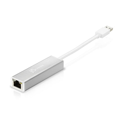 j5create JUE130 USB™ 3.0 Gigabit Ethernet Adapter, Silver and White