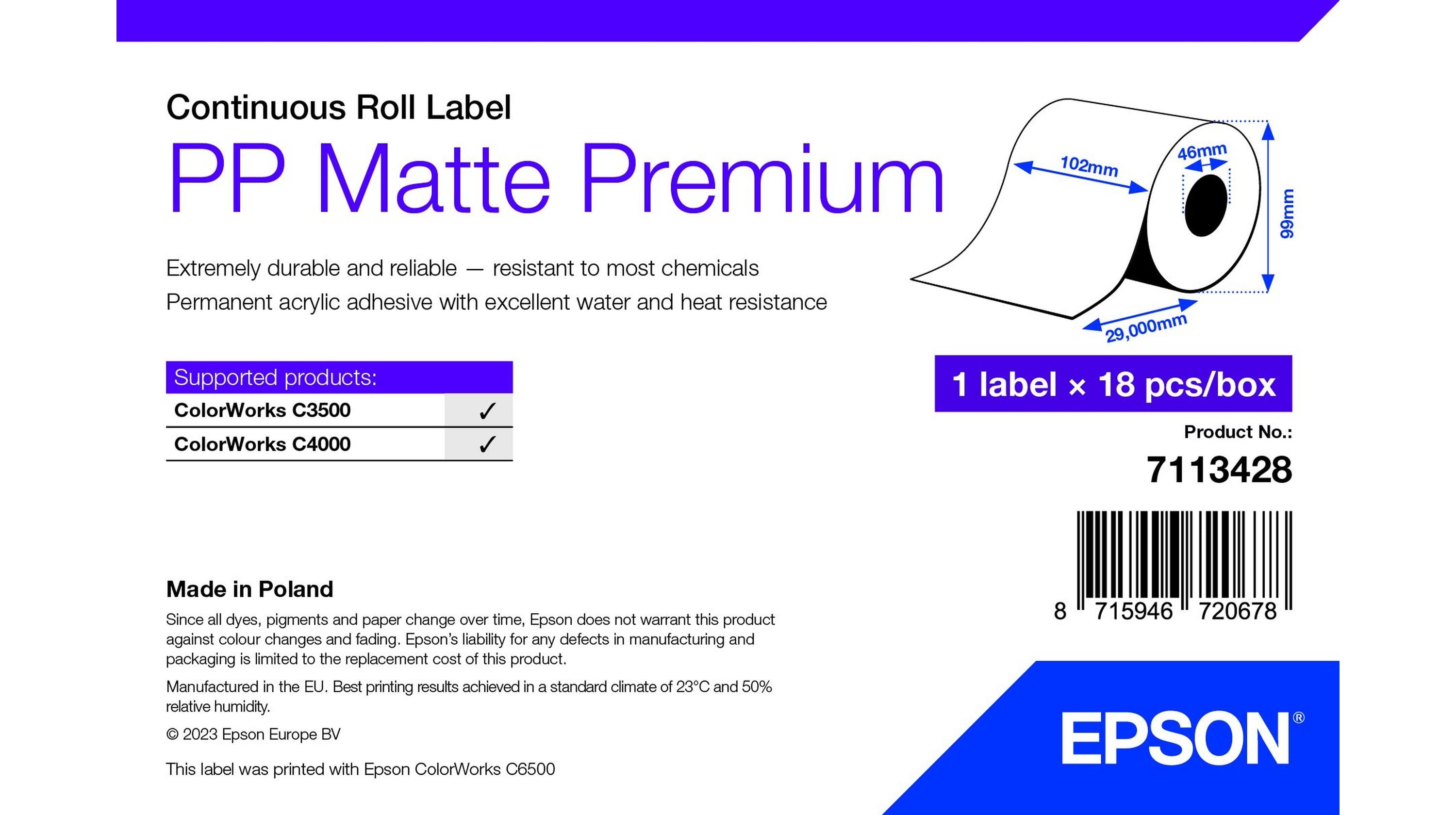 Pp Matte Label Prem Continuous Roll 102X29Mm