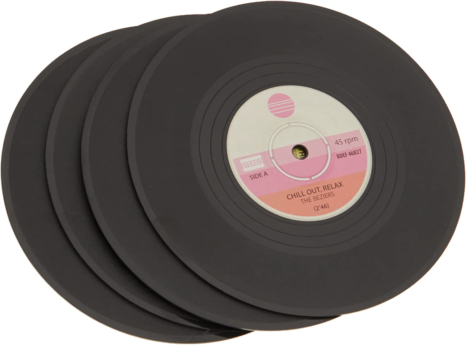 Out of the Blue 71/3075 Coasters in Record Design Protects Against Marks, Stains, Heat and Scratches, Approx. 11 cm, Set of 4 in Gift Box