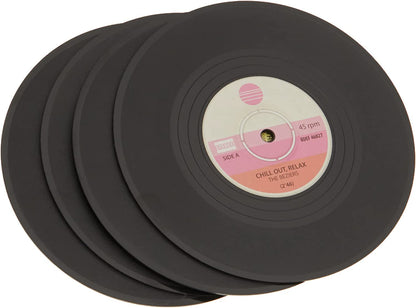 Out of the Blue 71/3075 Coasters in Record Design Protects Against Marks, Stains, Heat and Scratches, Approx. 11 cm, Set of 4 in Gift Box