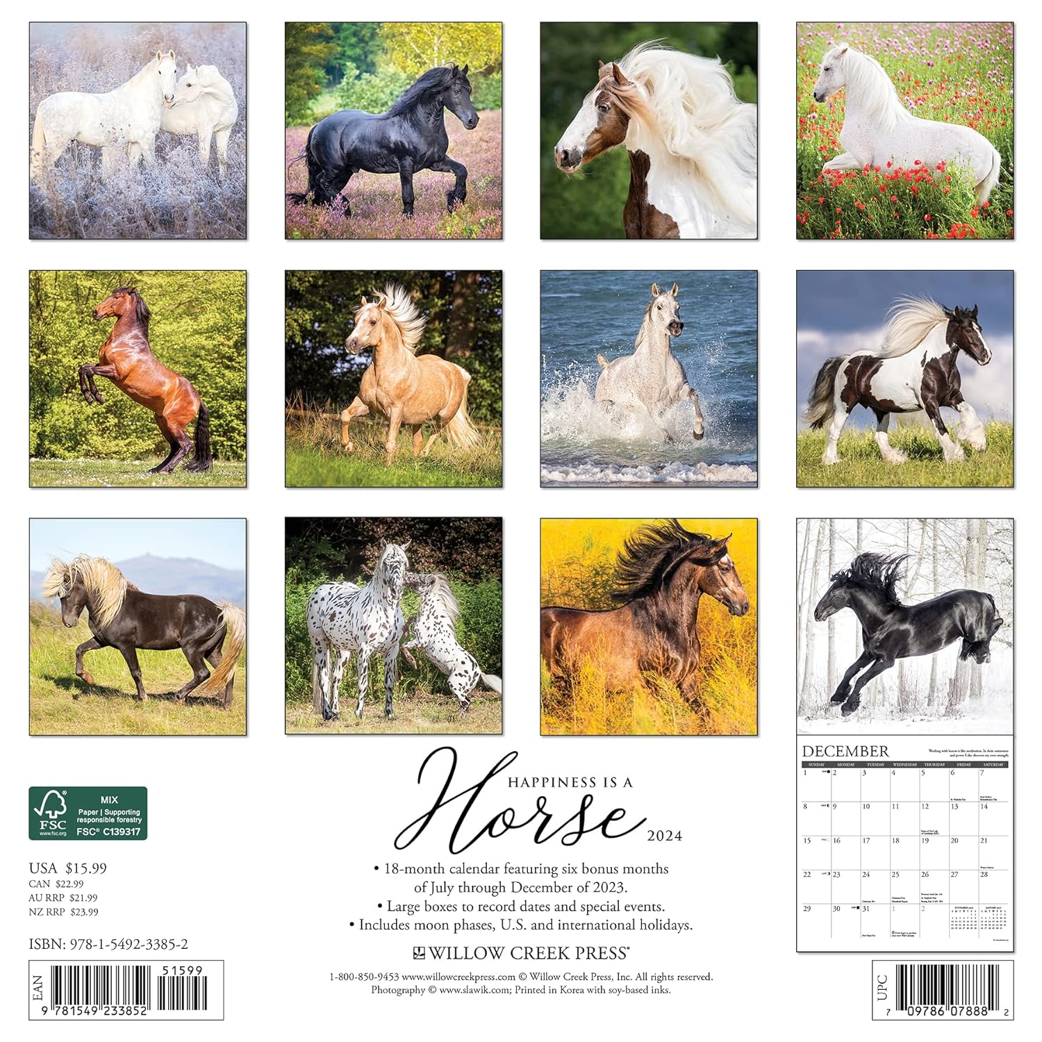 Happiness Is a Horse 2024 12 X 12 Wall Calendar