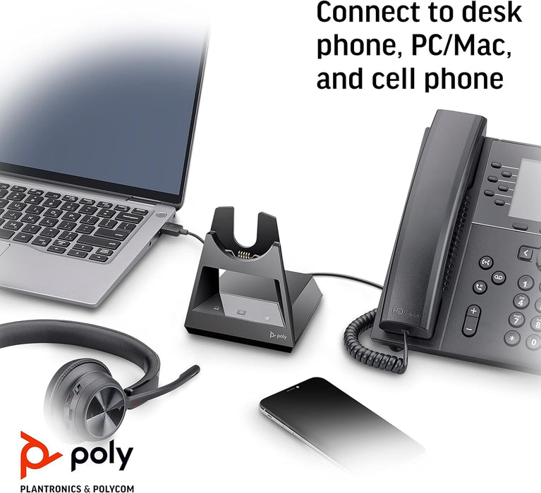 Poly - Voyager Office Base (Plantronics) - Compatible with Voyager Focus 2 and Voyager 4300 UC Series Headsets (Sold Separately) - Connect to PC/Mac, Deskphone, & Cell Phone - Teams Version Teams Version Teams Certified: Yes