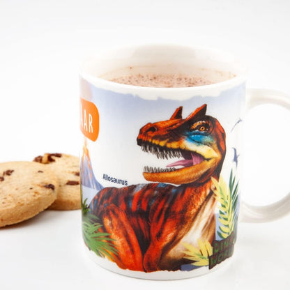 Depesche 12030 Dino World Mug with Handle in White with Dinosaur Print, Porcelain Drinking Cup, Capacity: Approx. 320 ml, Multicoloured, ca. 11,7 x 10 x 8,2 cm