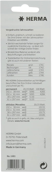 HERMA 1681 Year Numbers Stickers 2021 for Folders (60 x 26 mm, Paper, Matte, Opaque) Self-Adhesive, Permanent Text Labels, 100 Labels, Yellow 2021.