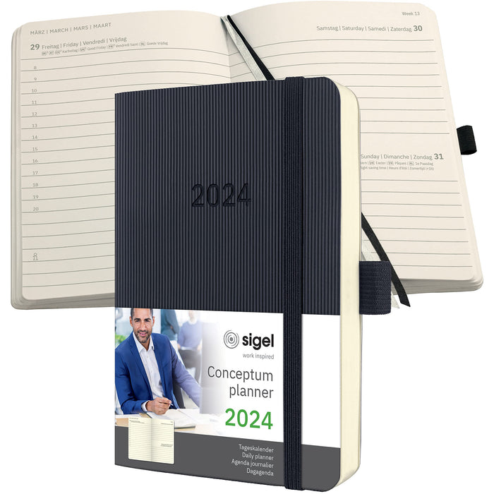 SIGEL C2421 Conceptum Daily planner 2024, approx. A6, Black, softcover, 1 page equal to 1 day, 400 pages Soft cover ca. A6