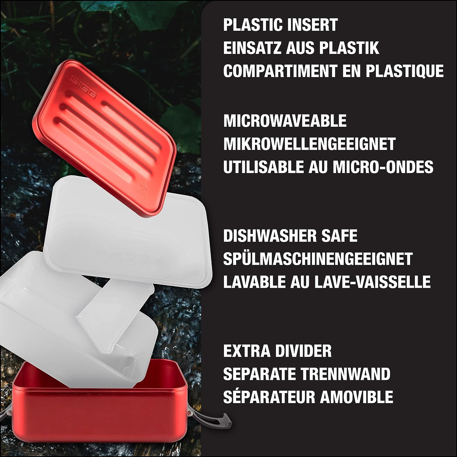 SIGG - Lunch Box Aluminium Plus - With Compartments - Award Winning Design - Dishwasher & Microwave Safe - Leakproof - Featherweight - BPA Free - S / L Red Classic