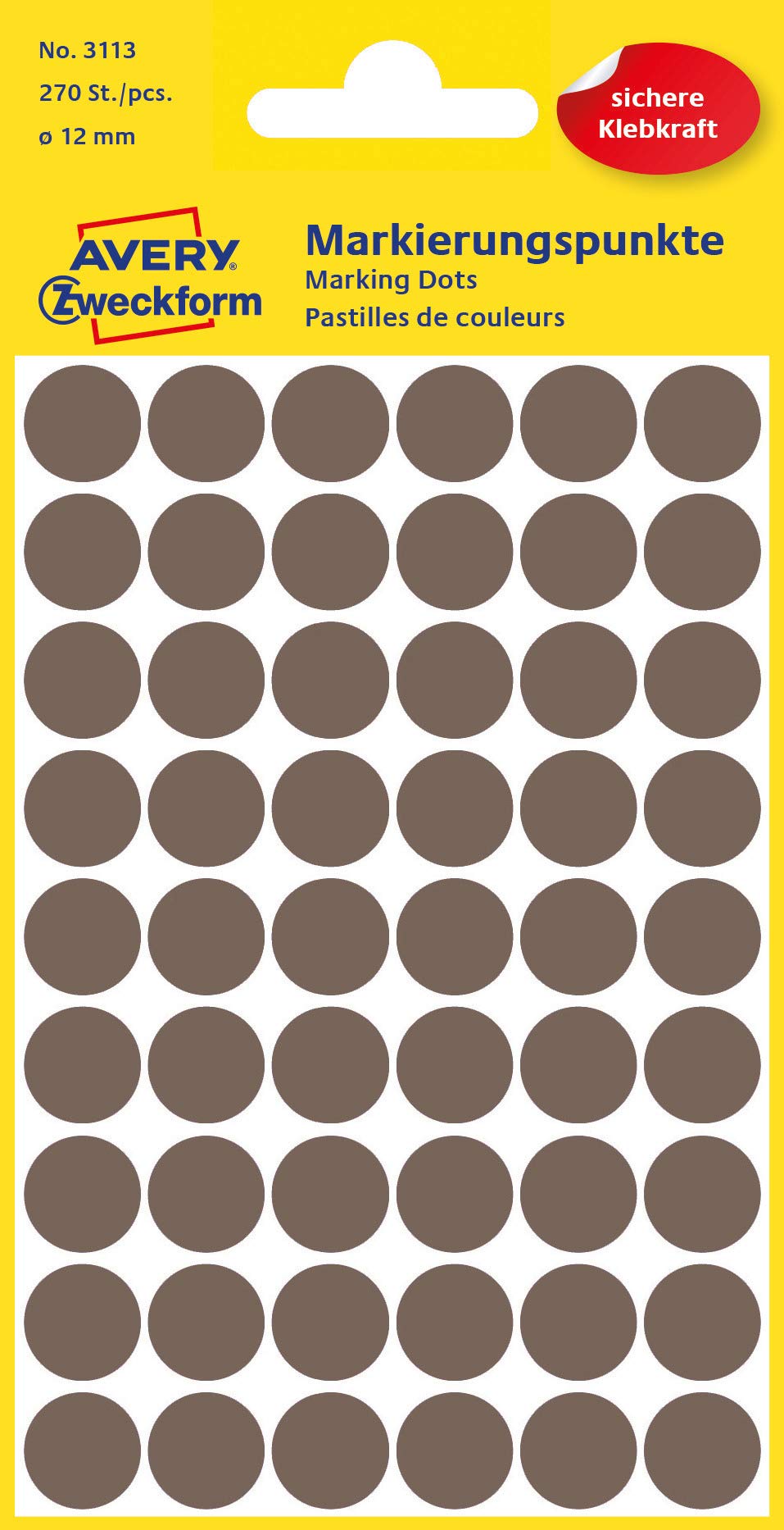 AVERY Zweckform 3113 Self-Adhesive Marking Dots (Diameter 12 mm, 270 Adhesive Dots on 5 Sheets, Round Stickers for Calendars, Planners and Crafts, Paper, Matte) Taupe taupe Single
