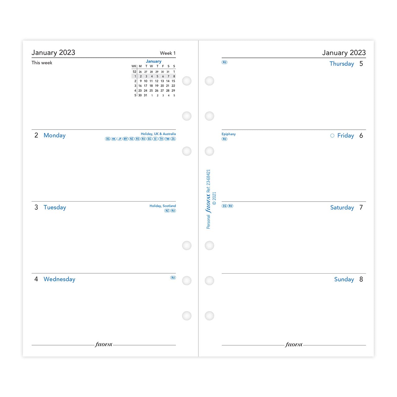 Filofax Personal Week on Two Pages English 2023 Diary,White