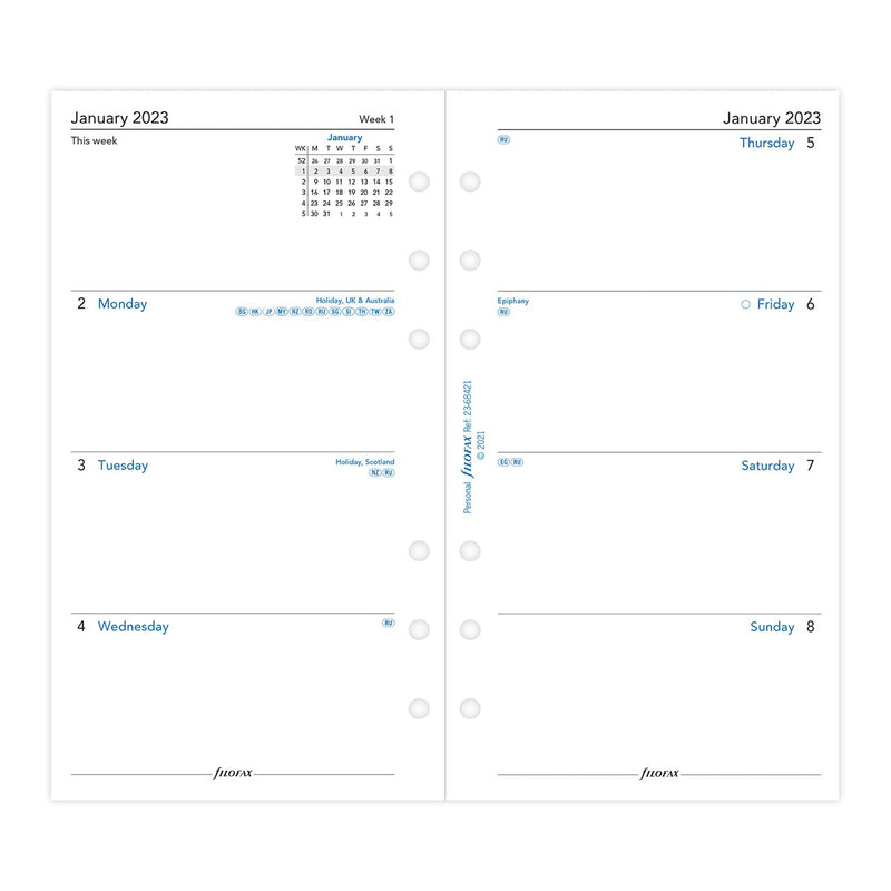 Filofax Personal Week on Two Pages English 2023 Diary,White