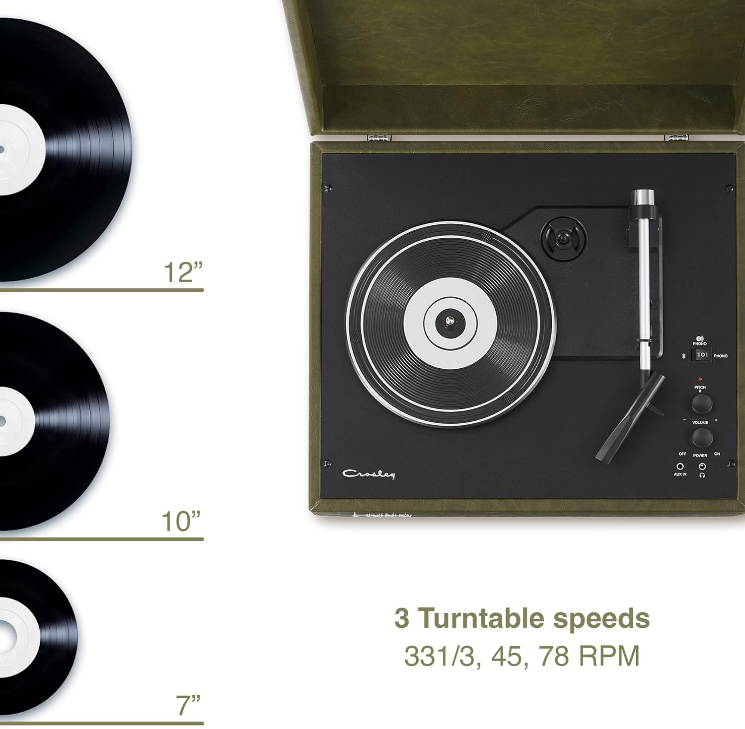 Crosley Mercury - Green Croc - Golden Hardware + Np15 + Bluetooth