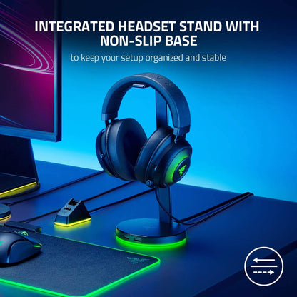 Razer Base Station V2 Chroma - Chroma Enabled Headset Stand with 3.1 USB Hub and 7.1 Surround Sound (2 USB 3.1 Ports, Intergrated Headset Stand, Non-Slip Base, Chroma RGB) Quartz Quartz Base Station V2 Chroma Single