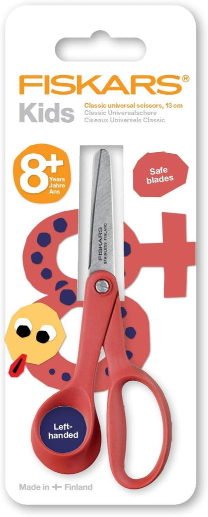 Fiskars Children's Scissors for Left-handed Users, 8 Years or Older Length: 13 cm, Stainless Steel Blade/Plastic Handles, Red, Classic, 1005169
