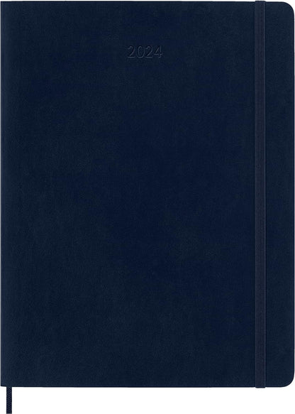 Moleskine Weekly Agenda with Space for Notes 12 Months 2024, Agenda 2024, Size XL 19x25, Soft Cover and Elastic Closure, Colour Sapphire Blue Weekly Notebook Soft Cover - XL Sapphire Blue