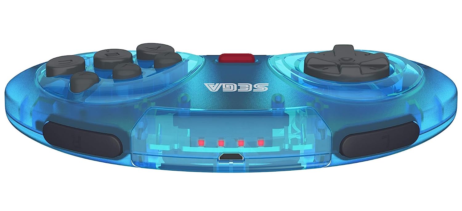 Retro-Bit Official SEGA Mega Drive Wireless Bluetooth Controller 8-Button Arcade Pad for PC, Switch, Mac, Steam, RetroPie, Raspberry Pi - Clear Blue Single