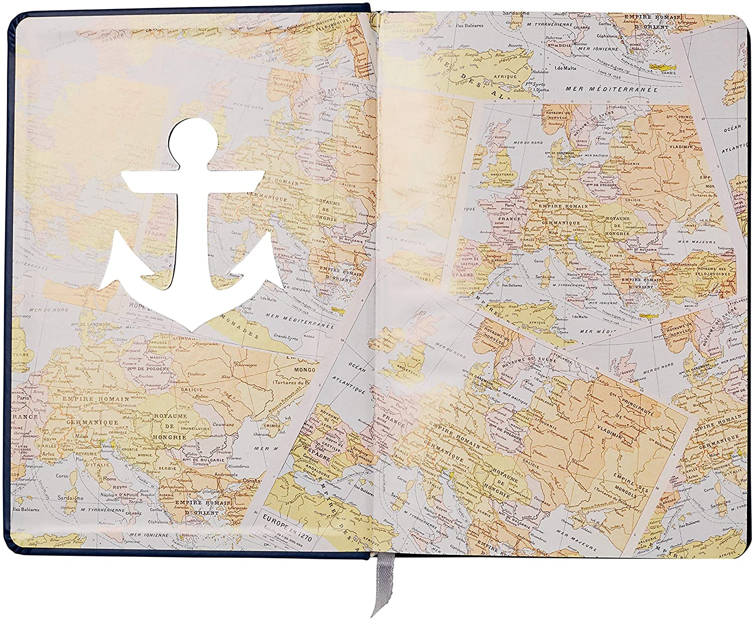 Eccolo Medium Lined Journal Notebook, Hardbound Cover, A5 Writing Journal, 256 Ruled White Pages, Ribbon Bookmark, Lay Flat, Notebook for Work or School, Seek Adventure (Blue, 5.75-x-8.25 inches)